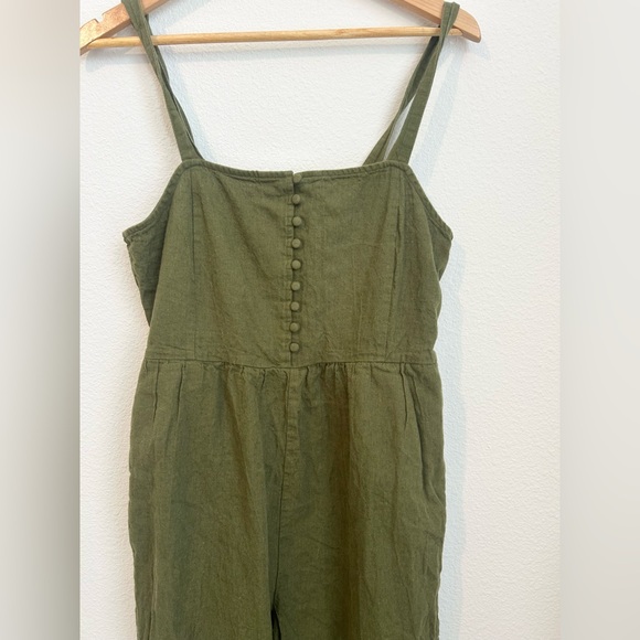 Madewell Linen Blend Olive Green Jumpsuit - Size 10 - Picture 4 of 9
